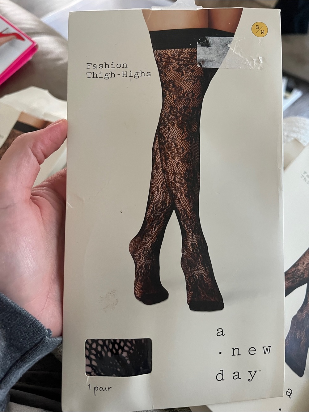 a new day Black Floral Lace Thigh-High Stockings